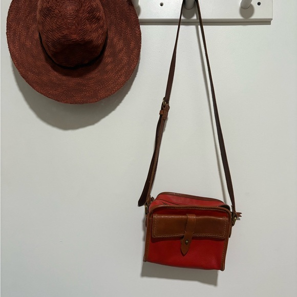 Madewell Leather Camera Crossbody Bag Purse Orange Red and Brown - Picture 8 of 15